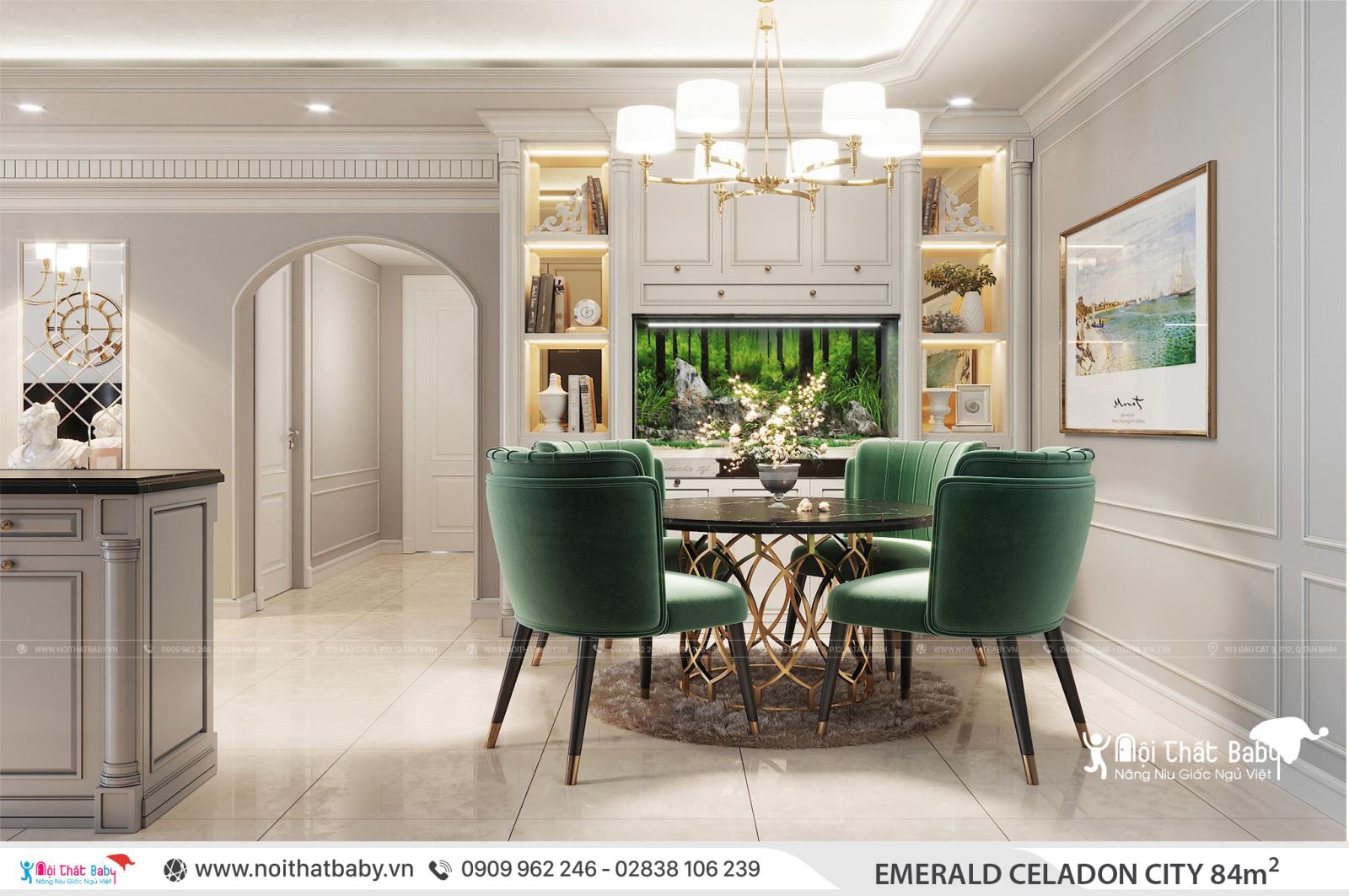 Thiết kế nội thất căn hộ Emerald Celadon City 84m2 2 phòng ngủ